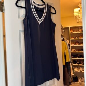 Tuckernuck Navy Sleeveless V-Neck Mini Dress with White Trim